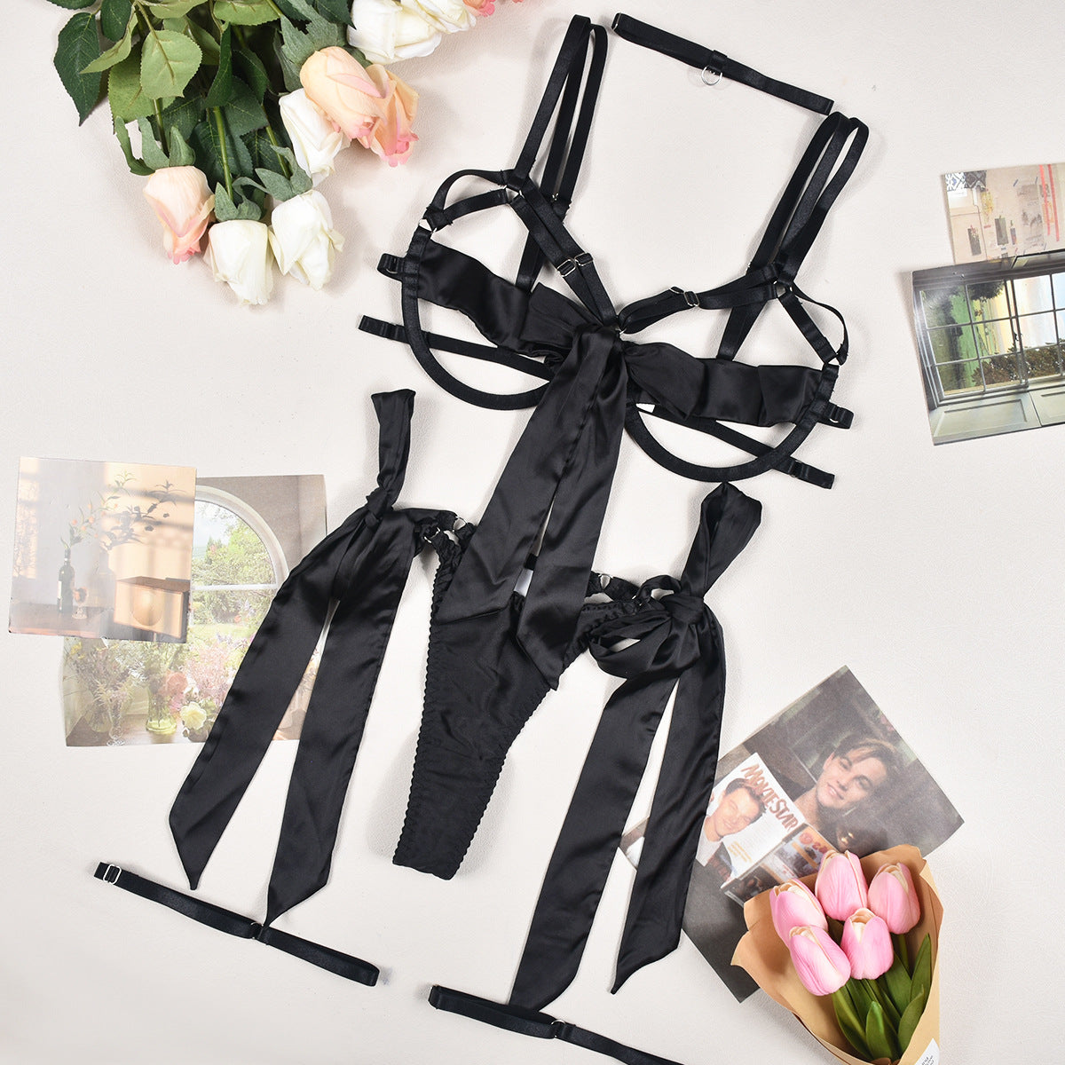 Ring Strap Lingerie 4-piece Set