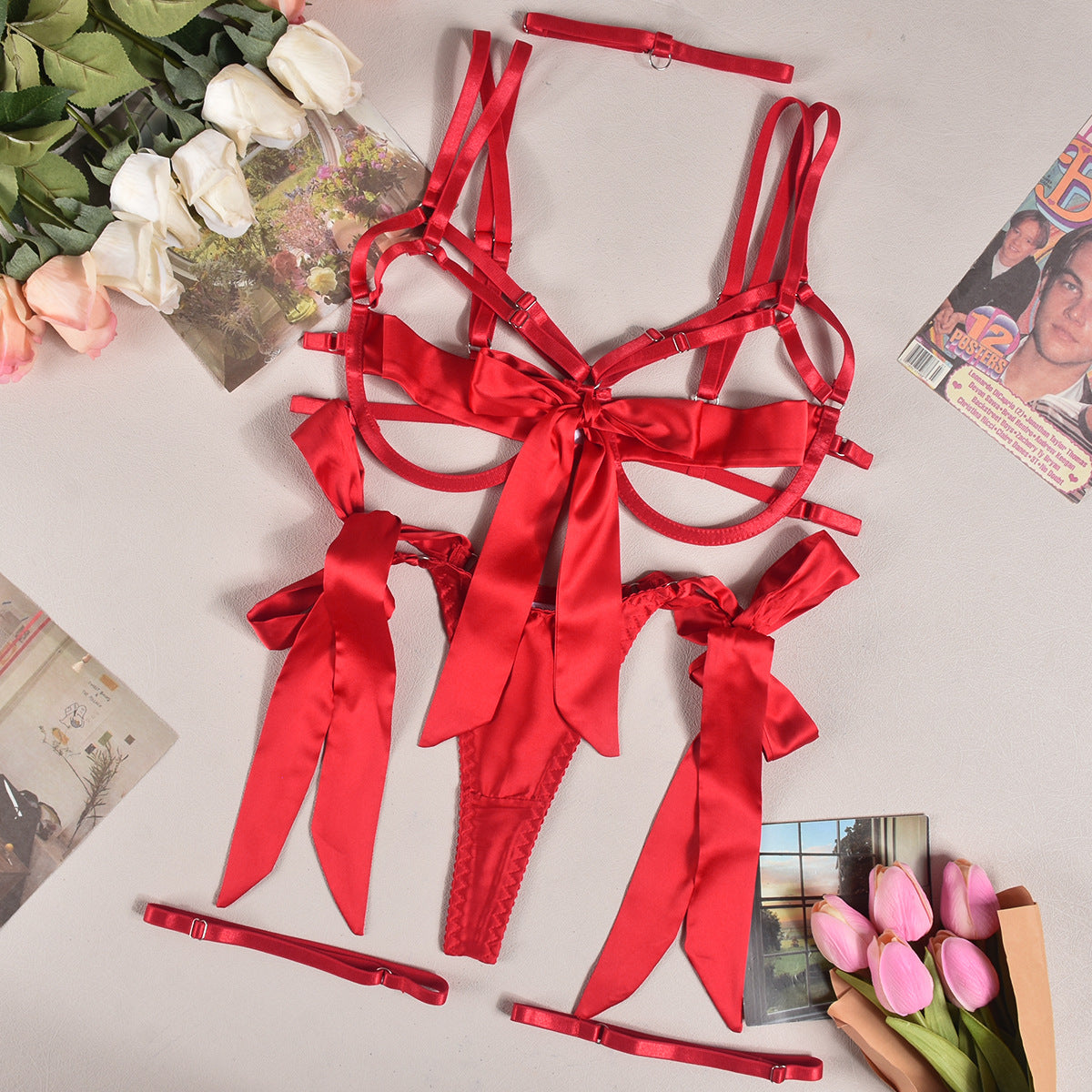 Ring Strap Lingerie 4-piece Set
